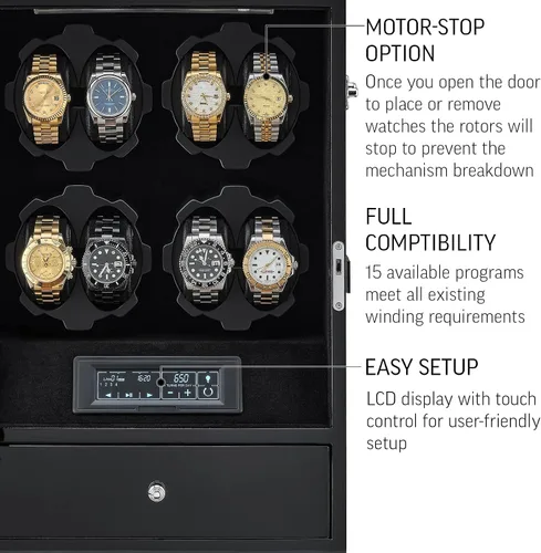 Miniatura 5 de Bobinadora de 8 relojes con retroiluminación LED y 5 cajones de almacenamiento para relojes