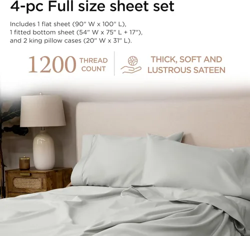 Miniatura 75 de Threadmill Sábanas de Lujo de Algodón Supima, Sábanas de 100% Algodón Suave de 1200 Hilos de Lujo para Cama de Tamaño Completo, Juego de 4 Sábanas