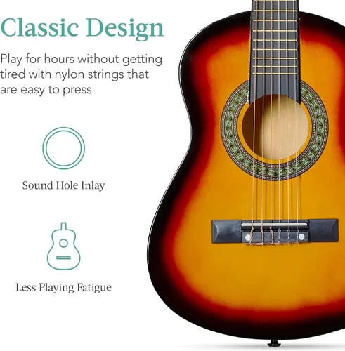 Miniatura 6 de Best Choice Products Kit de iniciación de guitarra acústica para niños de 30 pulgadas con afinador eléctrico, correa, funda, cuerdas, capo- Sunburst