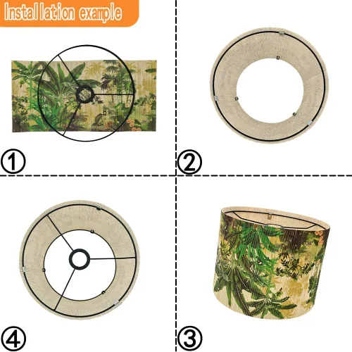 Miniatura 6 de Pantalla de bambú con diseño de plantas tropicales, adecuada para lámparas de pie y lámparas de escritorio, translúcida en forma de cubo, decoración
