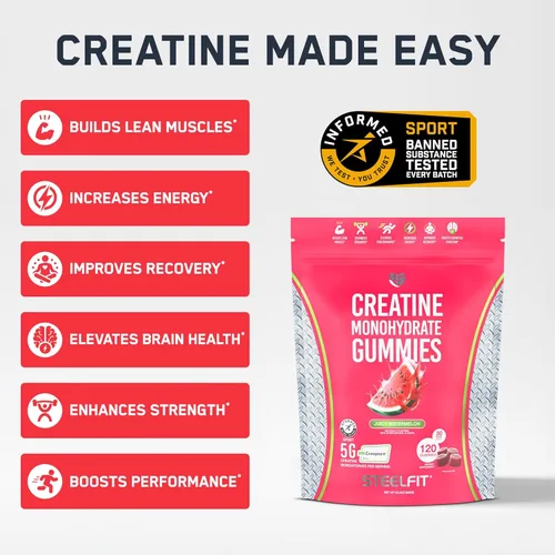 Miniatura 2 de SteelFit Creapure - Gomitas de monohidrato de creatina para hombres y mujeres, lima limón, suplementos nutricionales para entrenamiento de gimnasio