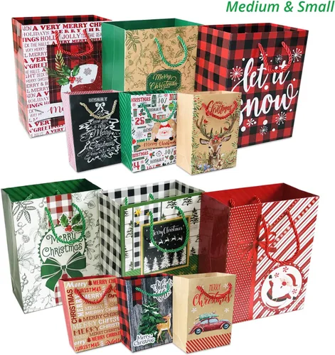 Miniatura 7 de Party Funny 24 bolsas de papel de regalo de Navidad a granel con asas y 60 etiquetas de regalo de Navidad, varios tamaños para envolver regalos