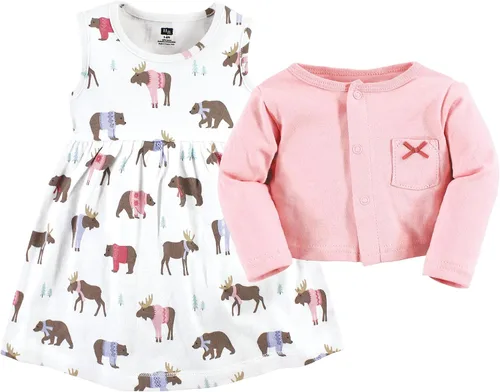 Miniatura 3 de Hudson Baby - Conjunto de vestido y cárdigan de algodón para niña bebé