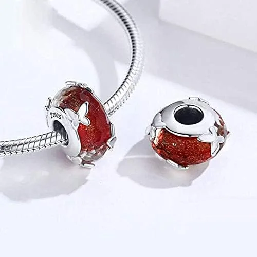 Miniatura 4 de Cuentas de cristal de Murano auténticas plata de ley 925 con núcleo facetado de copo de nieve de Navidad, flor, estrella de cristal, pulsera