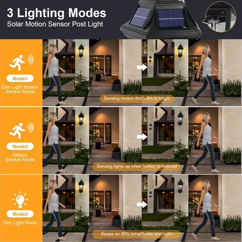Miniatura 4 de Paquete de 2 luces solares para porche, luces solares con sensor de movimiento para exteriores, luces de pared solares de aluminio para exteriores