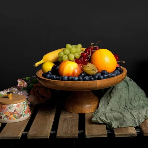 Miniatura 6 de Mela Artisans - Soporte para pasteles de madera de mango de 12 pulgadas de alto con pedestal de madera, elevador de acabado clásico diseñado