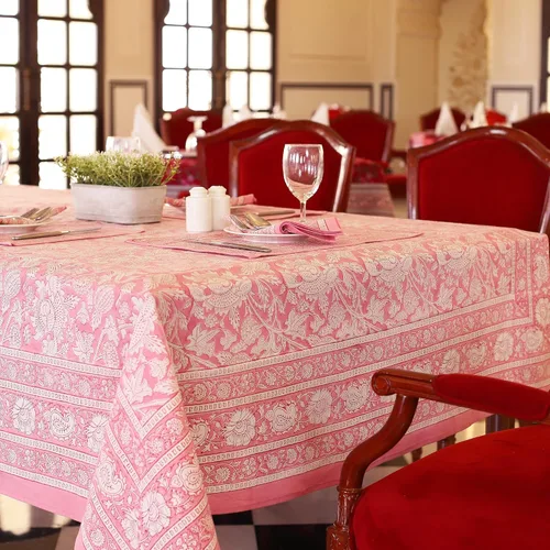 Miniatura 20 de Labhanshi Mantel rectangular de 6 plazas de algodón prelavado con estampado indio a mano, 60 x 90 pulgadas, diseño floral de algodón prelavado
