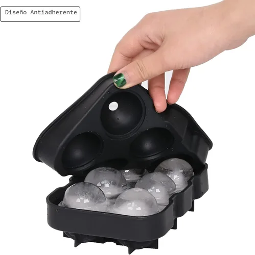 Miniatura 5 de Ticent Bandejas de cubitos de hielo (juego de 2), molde de silicona para bolas de hielo con forma de esfera para whisky con tapas y moldes cuadrados