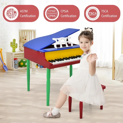 Miniatura 7 de Costzon Piano Clásico para Niños, Piano de Juguete de Madera de 30 Teclas con Soporte para Partituras y Banco, Mini Juguete Musical para Niños