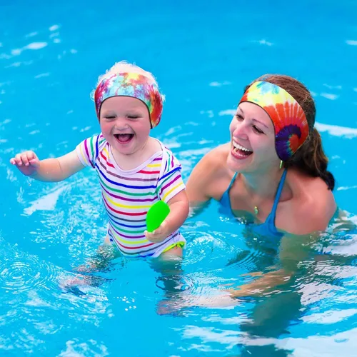 Miniatura 6 de Honoson 6 diademas de natación para niños y adultos, impermeables, bandas ajustables para deportes acuáticos, protección de oídos (teñido anudado)