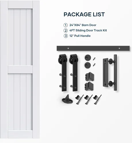 Miniatura 9 de EaseLife: puerta de granero blanca de 24 x 84 pulgadas con kit de herrajes deslizantes de 4 pies incluido y manija, puerta de madera maciza cubierta