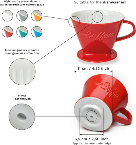 Miniatura 5 de Creano XXL gotero de café de porcelana verde - cafetera de cono de cerámica - verter sobre cafetera - tamaño del filtro 4 - calidad enorme y pesada