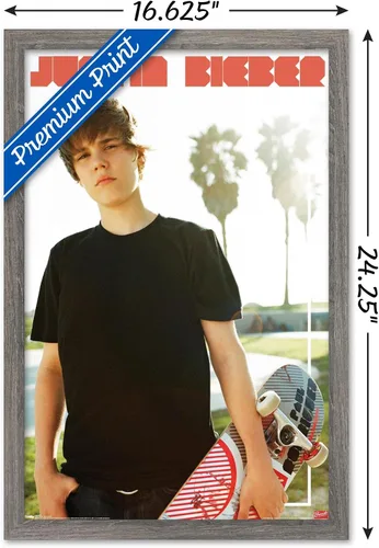 Miniatura 3 de Trends International Justin Bieber - Póster de pared de monopatín, 14.725 x 22.375 pulgadas, versión enmarcada de madera de granero