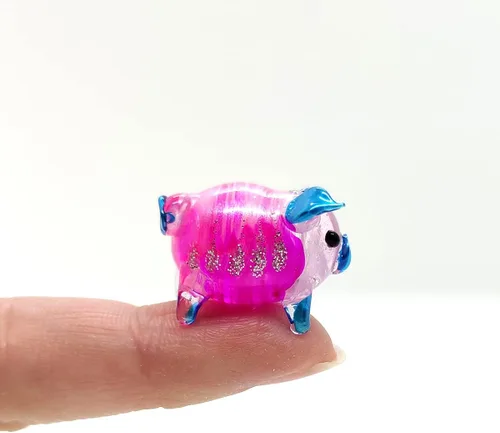 Miniatura 6 de Figurita de Cerdo en Miniatura de Cristal – Figura de Animal de Cristal Soplado Hecha a Mano – Linda Escultura de Cerdo Coleccionable – Decoración