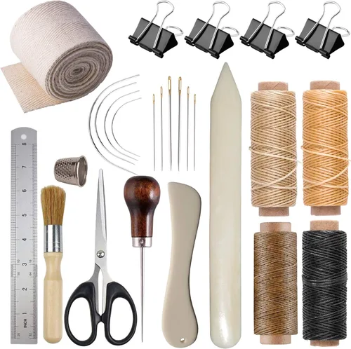VENCINK Kits de encuadernación, suministros de encuadernación de libros de mano, juego de herramientas de inicio con carpetas de hueso genuino,