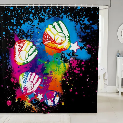 Miniatura 9 de Cortinas de ducha para niños, juegos de pelota de deportes, zapatos de baloncesto y fútbol, cortinas de baño simples y elegantes para niñas, niños