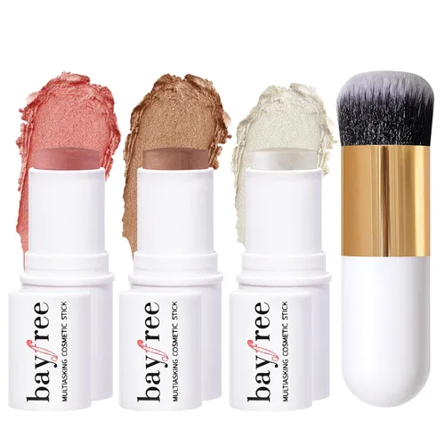 Miniatura 8 de KIMUSE Trío de Barras Múltiples para Maquillaje Facial, Barra de Rubor en Crema para Mejillas y Labios, Barra de Contorno e Iluminador de Maquillaje