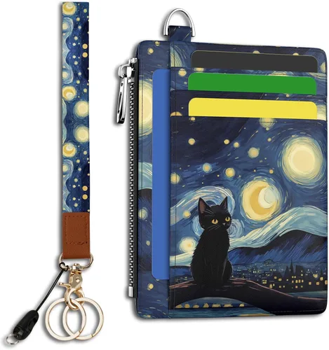 Miniatura 40 de Hancynir Cartera delgada para mujer con soporte para tarjetas de crédito RFID, pequeña mini funda para tarjetas con bolsillo frontal de PU, cartera