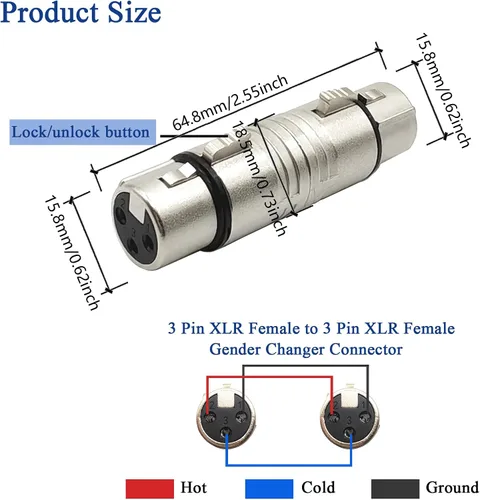 Miniatura 2 de Adaptador de acoplador XLR hembra a hembra de 3 pines conector XLR para cables de audio o sistemas PA 2 unids