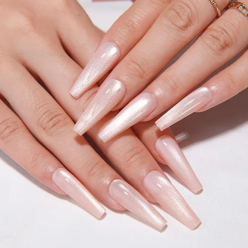 Miniatura 18 de Uñas postizas a presión largas, con brillo azul y diseño, acabado acrílico brillante, de cobertura completa, uñas postizas reutilizables para l002