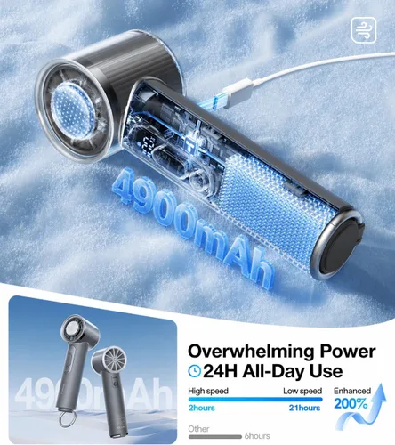 Miniatura 8 de TORRAS COOLiFY iva - Ventilador de mano con enfriador de hielo, velocidad ajustable de 0 a 100, súper mini ventilador portátil potente de 5000 mAh