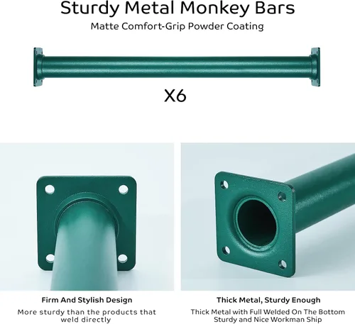 Miniatura 2 de Juego de 6 barras de mono para patio trasero, peldaños de escalera de metal para juegos, asas de escalada de seguridad para patio de juegos al aire