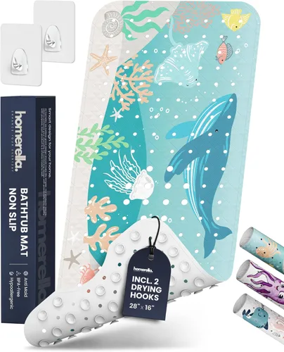 Miniatura 32 de Homerella - Alfombrilla de baño antideslizante y antideslizante para niños, 40 x 16 pulgadas, sin BPA, incluye 2 ganchos, tapete de ducha lavable