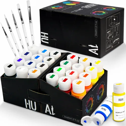 Miniatura 9 de HUAL Juego de pintura acrílica con 5 pinceles, 24 colores (2.0 fl oz, 2 onzas) para artistas, niños, principiantes y pintores