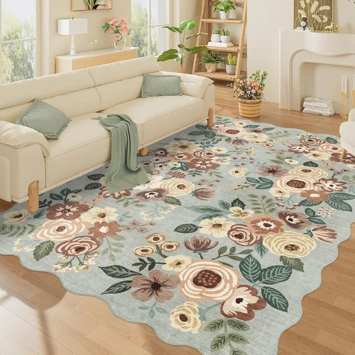 Miniatura 257 de DUKINO Alfombra de área de 6 x 9 pies, alfombra floral para sala de estar, ligera, antideslizante, lavable, alfombra de interior de pelo bajo