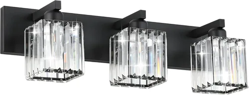 Miniatura 23 de Aipsun Accesorios de Luz Negros para Tocador de Baño Lámpara de Tocador Moderna de Cristal para Baño 4 Luces (Excluye Bombilla)