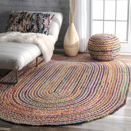 Miniatura 11 de nuLOOM Tammara - Alfombra bohemia trenzada a mano, algodón, hecha a mano, ecológica, colorida, roja, azul, rosa, amarillo