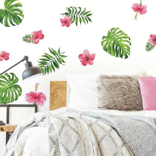 Miniatura 2 de RoomMates Vinilo decorativo para pared, diseño de flor de hibisco tropical, vinilo, fabricado en Estados Unidos
