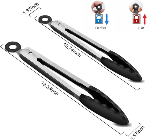 Miniatura 4 de Juego de 2 pinzas de cocina de 9 pulgadas (pequeñas) y 12 pulgadas (grande): pinzas de cocina antiadherentes de silicona y acero inoxidable, sin