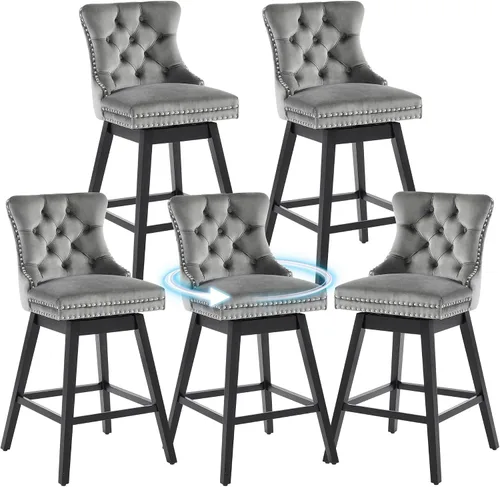 Miniatura 18 de Taburetes de bar con altura de mostrador, taburetes de bar giratorios 360 con respaldos, sillas tapizadas de tela de terciopelo de alta calidad