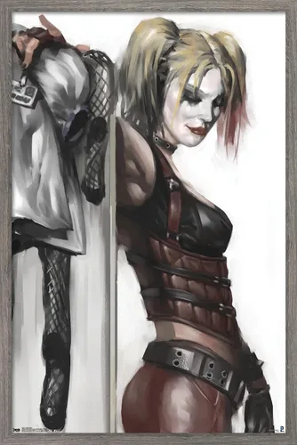 DC Comics - Póster de pared de Harley Quinn, 22.4 pulgadas de largo x 14.7 pulgadas de ancho, versión enmarcada de madera de granero