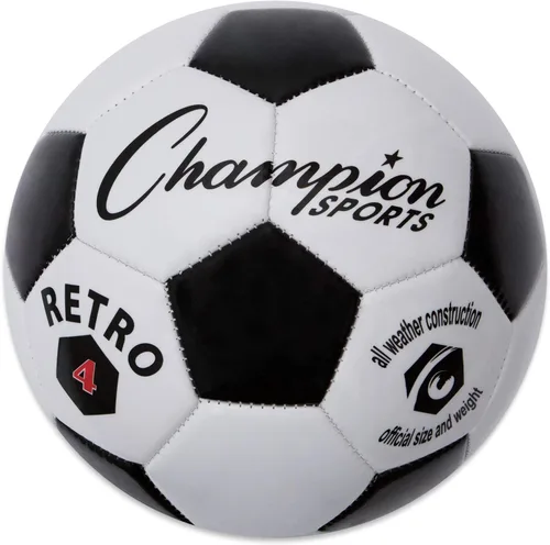 Champion Sports® Balón de fútbol retro – Diseño clásico en blanco y negro, cubierta de TPU de tacto suave, balón para todo clima para juego de club,