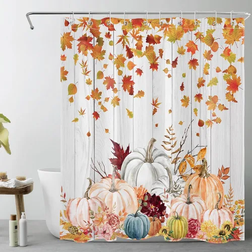 Miniatura 16 de LB Cortina de ducha espeluznante de Halloween, lindo fantasma en flores, árbol negro, luna llena, cortinas de ducha para baño, tela de poliéster