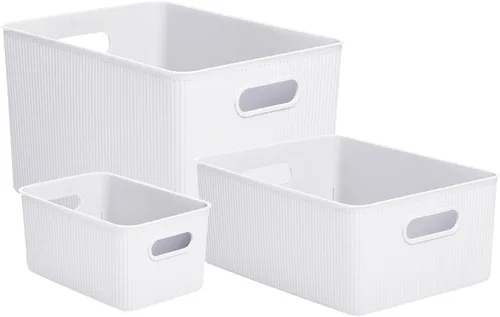 Miniatura 12 de Superio Ribbed Collection – Cesta decorativa de plástico abierta para el hogar, color azul (juego de 4) 1 grande, 1 mediano, 2 pequeñas – cajas