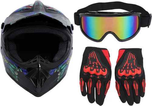Miniatura 2 de Guantes para niños, lentes para motociclista y casco para manejar fuera de pista, para niños, para motocross, aprobados por el DOT, para carreras, M