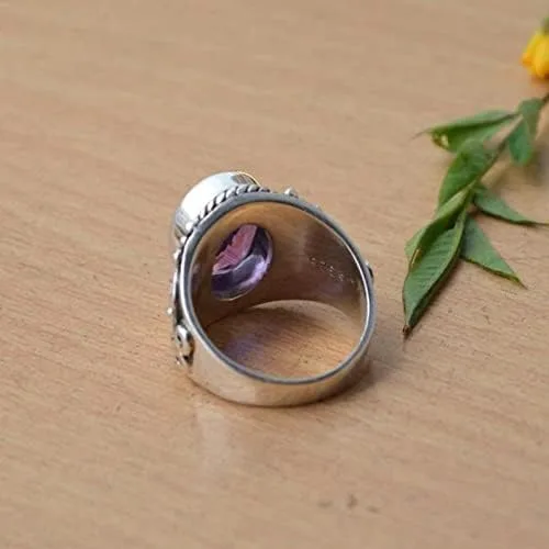 Miniatura 3 de Anillo de plata de ley 925 maciza de amatista natural joyería hecha a mano joyería bohemia de febrero Piedra preciosa amatista