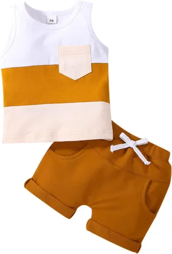 Miniatura 36 de Conjunto de ropa casual de manga corta con botones y pantalones cortos de lino para bebés y niños pequeños