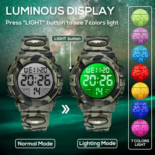 Miniatura 4 de Reloj analógico para niños, reloj para niños de 6 a 15 años, reloj digital para deportes al aire libre, multifuncional con cronógrafo LED 50 M