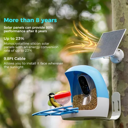 Miniatura 4 de Vicohome Paneles solares de 5V para cámaras de seguridad para comederos de pájaros con tasa de conversión de energía del 23%, cable de 9.8 pies