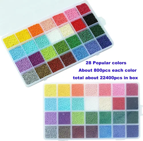 Miniatura 5 de KERGAEN Tamaño de 0.079 in, cuentas de semillas de 28 colores, alrededor de 22400 piezas en una caja de 28 rejillas, cuentas de semillas de vidrio