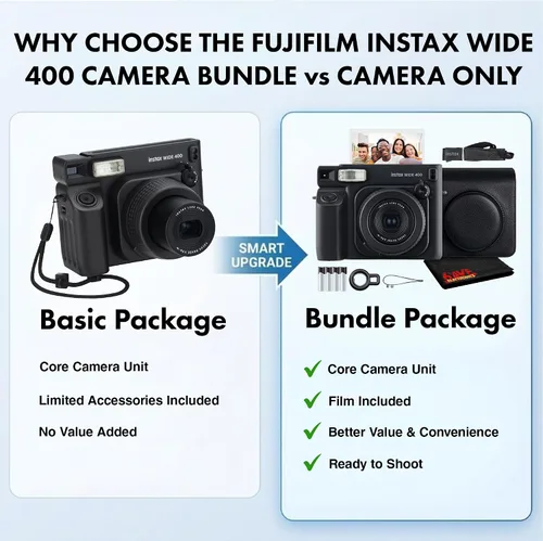 Miniatura 4 de Fujifilm Instax Wide 400 Cámara de película instantánea (negro) Paquete con funda de transporte compatible con estilo vintage + paño de limpieza