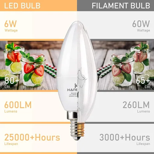Miniatura 6 de Paquete de 8 bombillas LED E12 de 4000 K luz natural, base pequeña tipo B para candelabro, equivalente a 6 W, 60 W, bombillas para ventilador de Luz