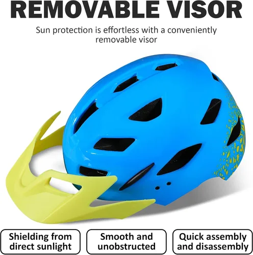 Miniatura 5 de Casco de bicicleta para niños, casco ajustable para niños y jóvenes con visera desmontable y luz LED para niños de 3-5/5-8/8-12 años, casco Azul