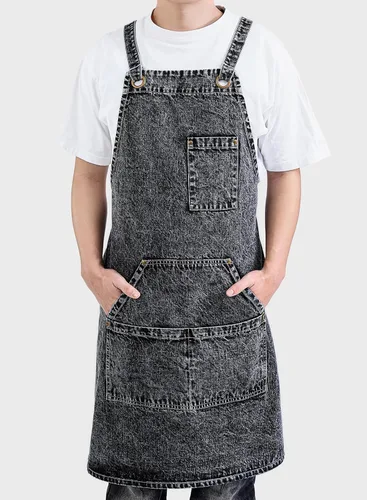 Miniatura 3 de Delantal Tobyan de Mezclilla de Algodón Suave - Delantal Unisex Ajustable con Babero de 5 Bolsillos Perfecto para Cocinas