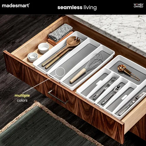 Miniatura 3 de madesmart Bandeja clásica de plástico con 3 compartimentos para cajones, bandeja de almacenamiento multiusos, organizador de cajones, carbón grande