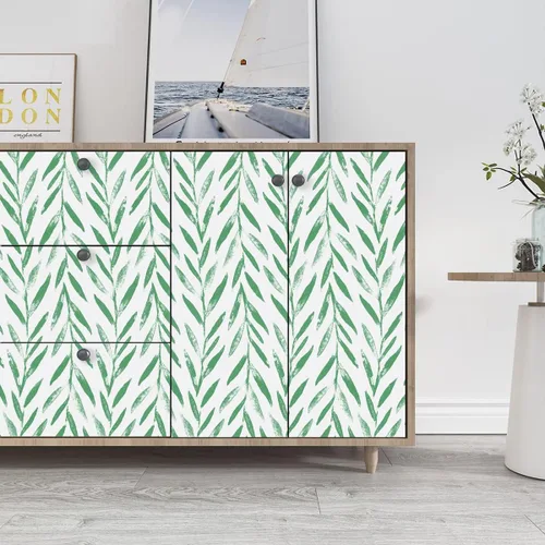 Miniatura 7 de Wudnaye Papel tapiz de hojas verdes para despegar y pegar, papel tapiz floral de 17.7 x 118 pulgadas, papel de contacto floral moderno